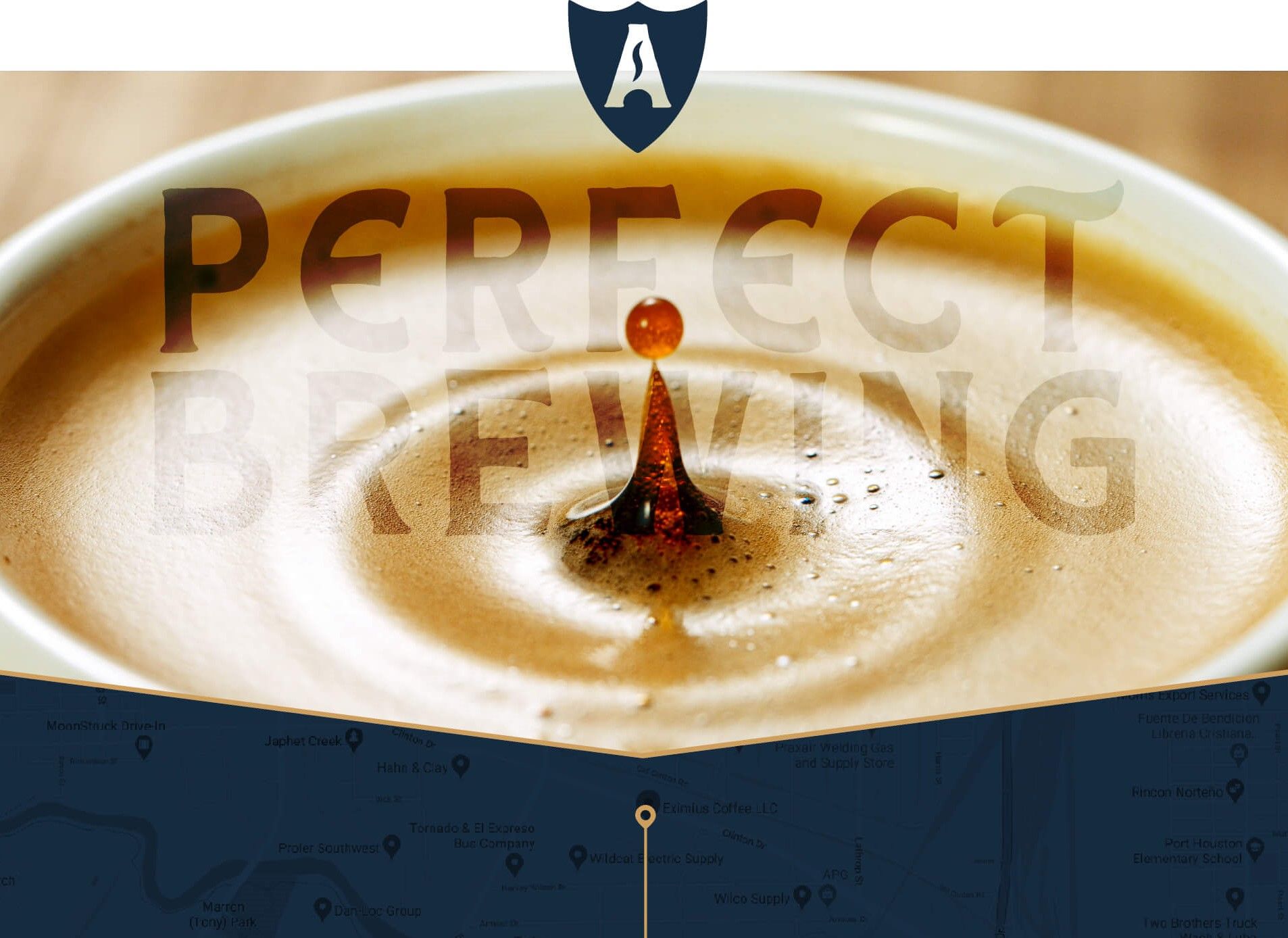 Image of a coffee cup with the Aldecoa Coffee logo over the words Perfect Brewing