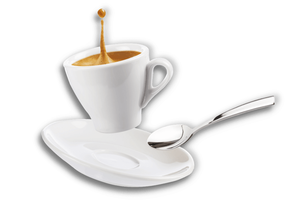 image of a cup of coffee on a saucer and spoon